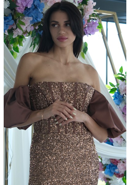 Bakır Pul Payetli Balon Kol Abiye 9705296.231