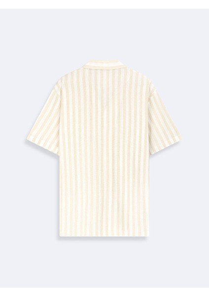 Relaxed Kısa Kollu Çizgili Basıc Dokuma Bej Gömlek fiyatları