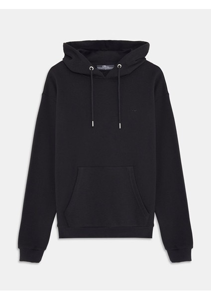 Düz Kapüşonlu Fermuarsız Regular Fit Siyah Sweatshırt