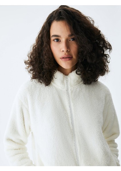 Örme Fermuarlı Peluş Krem Hırka fırsatları