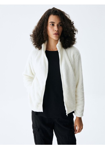 Örme Fermuarlı Peluş Krem Hırka indirimleri