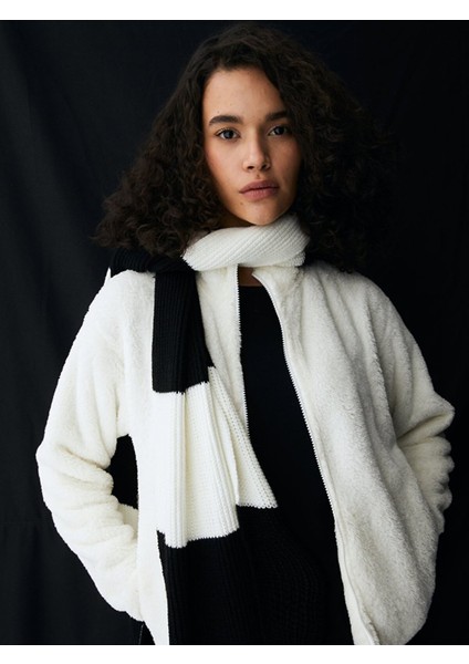 Örme Fermuarlı Peluş Krem Hırka