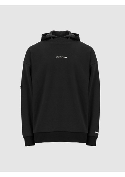 Sloganlı Kapüşonlu Regular Siyah Sweatshırt