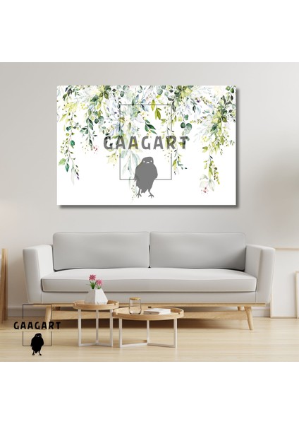 Tekli Yatay Kanvas Duvar Tablosu Yeşil Ağaç Dalları ve Yapraklar