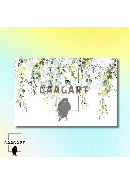 Tekli Yatay Kanvas Duvar Tablosu Yeşil Ağaç Dalları ve Yapraklar modelleri