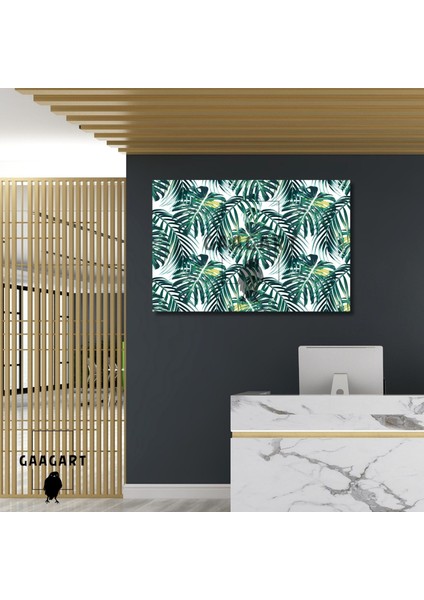 Tekli Yatay Kanvas Duvar Tablosu Yeşil Monstera Yaprakları