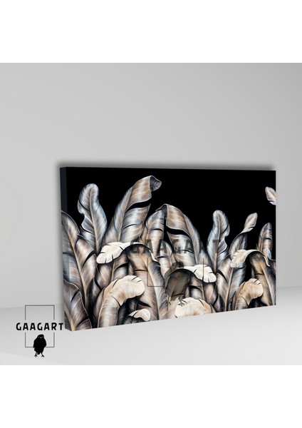 Tekli Yatay Kanvas Duvar Tablosu Gold Siyah Starliçe Yaprakları fiyatları