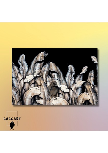 Tekli Yatay Kanvas Duvar Tablosu Gold Siyah Starliçe Yaprakları modelleri