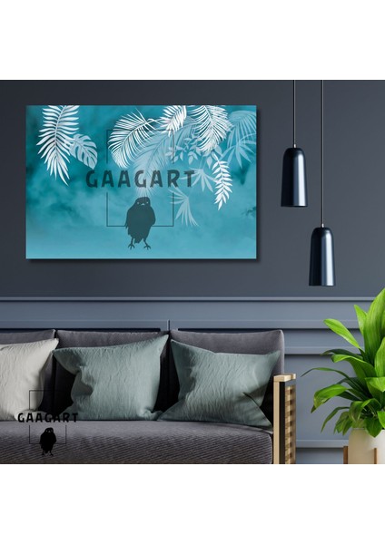 Tekli Yatay Kanvas Duvar Tablosu Açık Mavi Yaprak Tasarımı