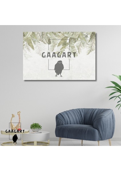 Tekli Yatay Kanvas Duvar Tablosu Soft Krem Rengi Yaprak Tasarım