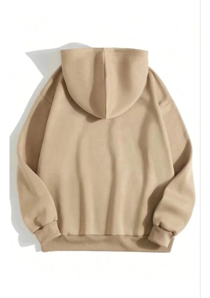 3 Iplik Pamuklu Unisex Kapşonlu Sweetshirt - Bej fiyatları
