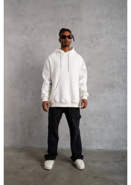 3 Iplik Kapşonlu Sweatshirt Hoodie - Beyaz modelleri