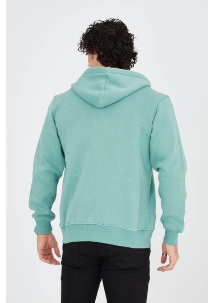 Unisex Tam Fermuarlı Kapşonlu Hırka - Mint Yeşili fiyatları