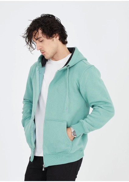 Unisex Tam Fermuarlı Kapşonlu Hırka - Mint Yeşili indirimleri