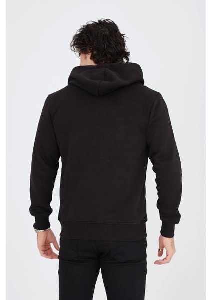 Unisex Tam Fermuarlı Kapşonlu Sweatshirt - Siyah fiyatları