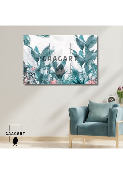 Tekli Yatay Kanvas Duvar Tablosu Yeşil Yapraklar
