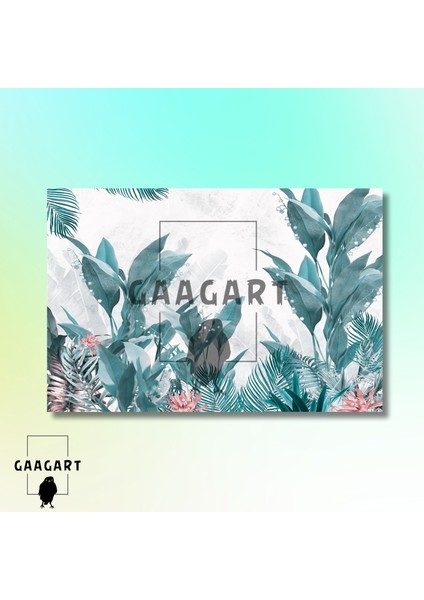 Tekli Yatay Kanvas Duvar Tablosu Yeşil Yapraklar modelleri