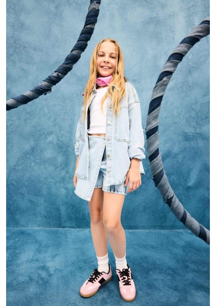 Kız Çocuk Pamuklu Jean Şort Etek E5358A825AU