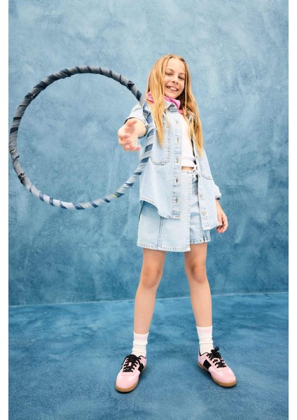 Kız Çocuk Pamuklu Jean Şort Etek E5358A825AU fiyatları