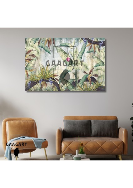 Tekli Yatay Kanvas Duvar Tablosu Canlı Renkli Yaprak Tasarımı