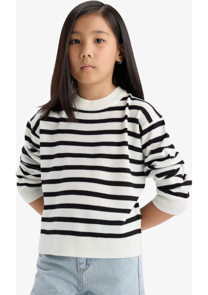 Kız Çocuk Standart Fit Bisiklet Yaka Çizgili Triko Kazak C6903A825AU modelleri
