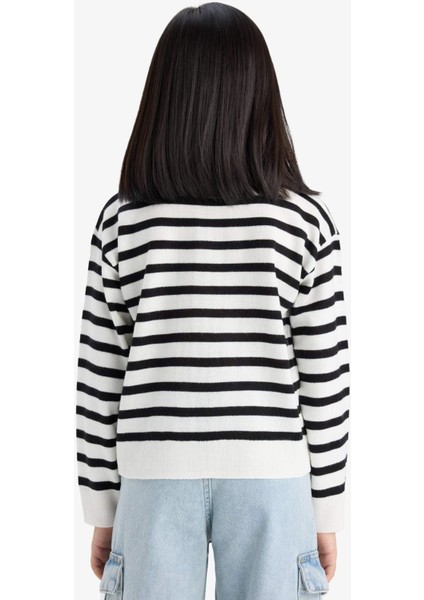 Kız Çocuk Standart Fit Bisiklet Yaka Çizgili Triko Kazak C6903A825AU indirimleri