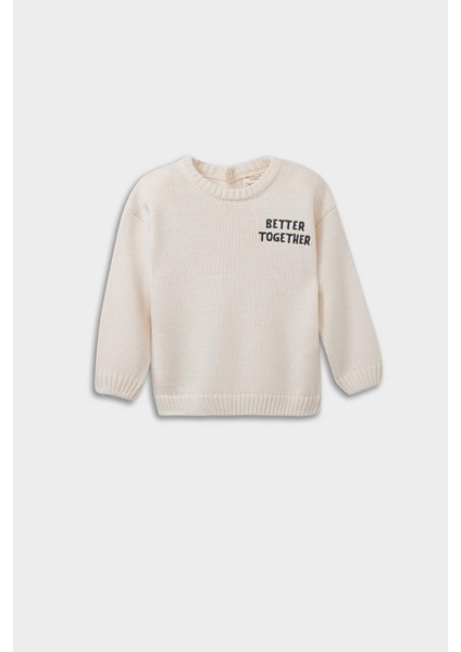 Erkek Bebek Bisiklet Yaka Baskılı Triko Kazak A3851A525AU