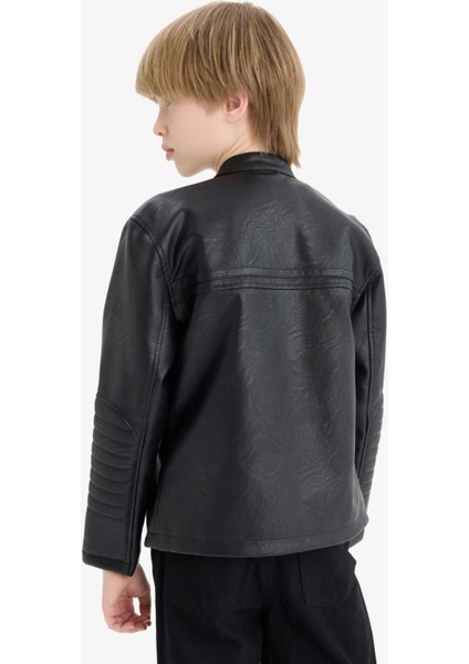 Erkek Çocuk Su Geçirmez Fermuarlı Suni Deri Ceket Mont C4320A825AU