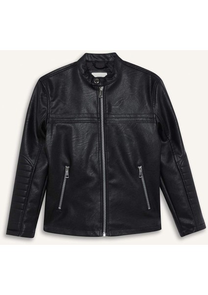 Erkek Çocuk Su Geçirmez Fermuarlı Suni Deri Ceket Mont C4320A825AU