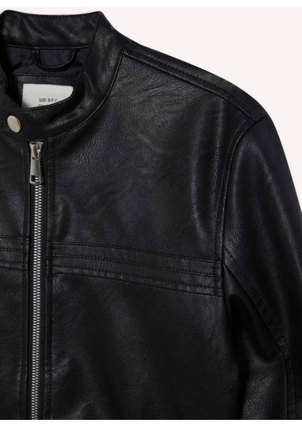 Erkek Çocuk Su Geçirmez Fermuarlı Suni Deri Ceket Mont C4320A825AU