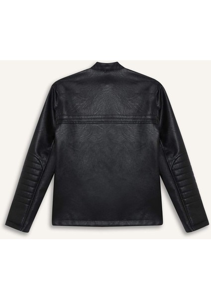 Erkek Çocuk Su Geçirmez Fermuarlı Suni Deri Ceket Mont C4320A825AU