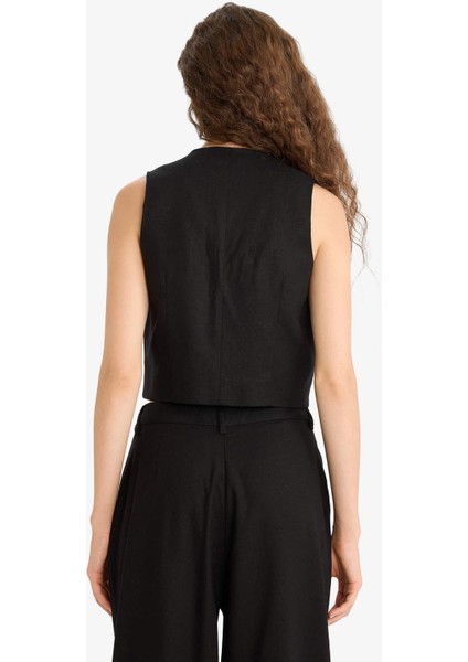 V Yaka Keten Karışımlı Blazer Yelek E1993AX25AU indirimleri