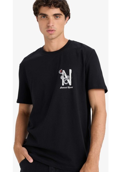 Regular Fit Bisiklet Yaka Baskılı Kısa Kollu Tişört F8596AX25HS fırsatları