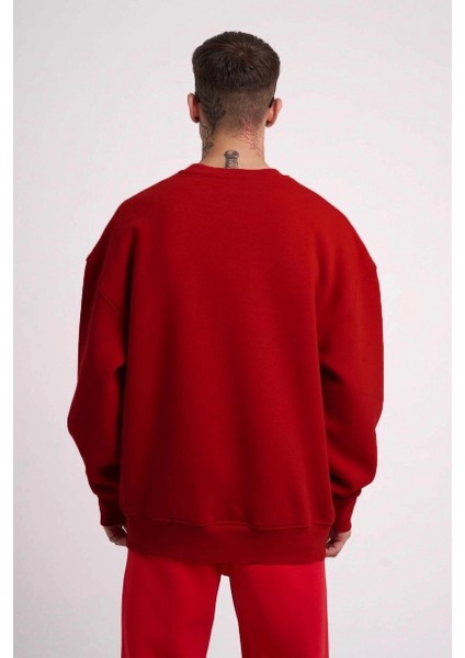 Unisex Biskilet Yaka Üç Iplik Sweatshirt - Kırmızı fiyatları