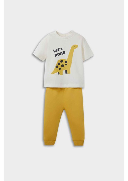 Erkek Bebek 2'li Takım Dinozor Baskılı Kısa Kollu Tişört Eşofman Altı