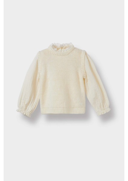 Kız Bebek Bisiklet Yaka Nakışlı Triko Kazak C8277A525WN