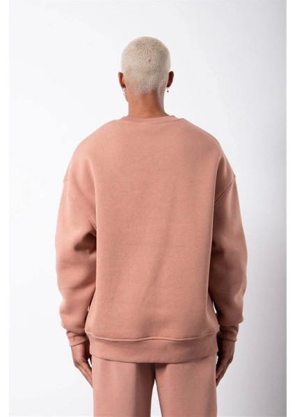 Unisex Biskilet Yaka Üç Iplik Sweatshirt - Pembe modelleri