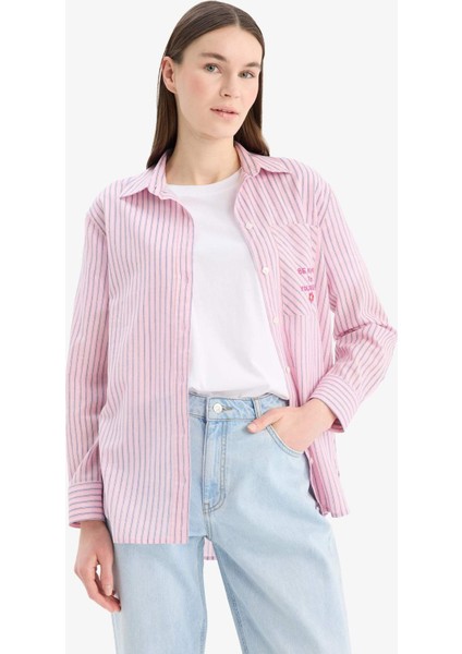 Relax Fit Baskılı Flamlı Pamuk Çizgili Uzun Kollu Gömlek Tunik C8854AX25SM modelleri