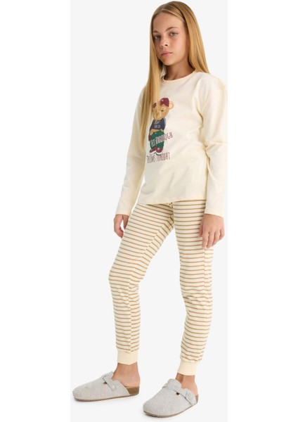 Kız Çocuk Pijama Takımı Baskılı Uzun Kollu Üst Çizgili Uzun Alt F1085A825AU fiyatları