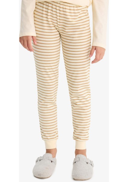 Kız Çocuk Pijama Takımı Baskılı Uzun Kollu Üst Çizgili Uzun Alt F1085A825AU