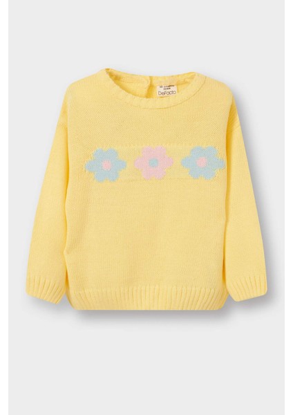 Kız Bebek Bisiklet Yaka Çiçekli Triko Kazak C8089A525AU