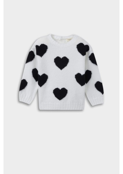 Kız Bebek Bisiklet Yaka Kalp Desenli Triko Kazak C8095A525AU