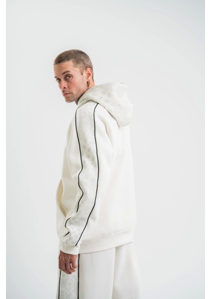Uzun Kol Kapşonlu Ara Biyeli Sweatshirt - Beyaz fiyatları