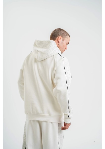 Uzun Kol Kapşonlu Ara Biyeli Sweatshirt - Beyaz indirimleri
