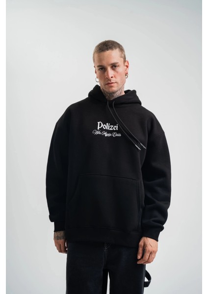 Üç Iplik Kapşonlu Dijital Patchli Sweatshirt - Siyah