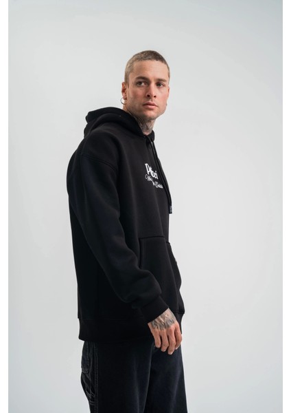 Üç Iplik Kapşonlu Dijital Patchli Sweatshirt - Siyah modelleri