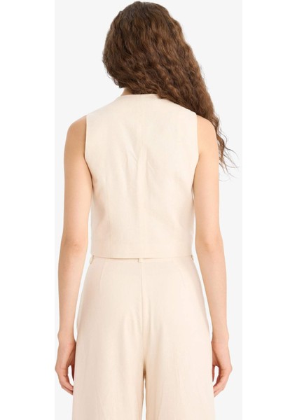 V Yaka Keten Karışımlı Blazer Yelek E1993AX25AU