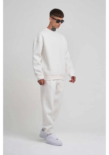 Unisex Biskilet Yaka Üç Iplik Sweatshirt - Beyaz fiyatları