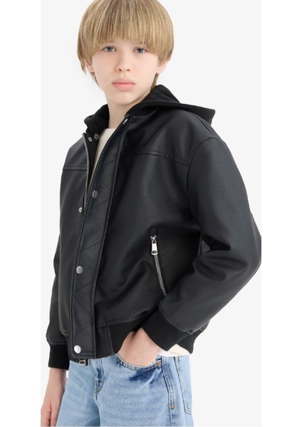 Erkek Çocuk Su Geçirmez Çıkarılabilir Kapüşonlu Pelüş Astar Bomber Mont C4321A825AU