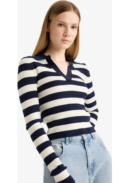 Coool Slim Fit Dar Kesim Polo Yaka Çizgili Kazak A2060AX25WN fırsatları